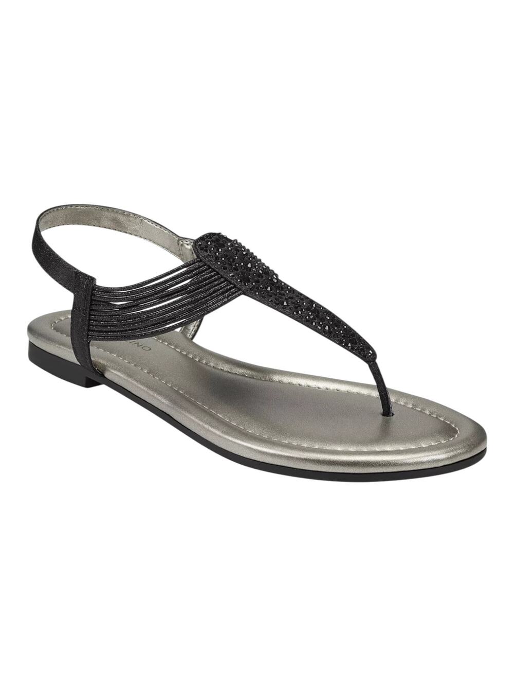 Bandolino Women's Kayte Embellished T Strap Flat Thong Sandals Black Size 9 1/2